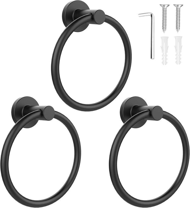 SetSail Towel Holder for Bathroom Wall Matte Black Towel Ring Stainless Steel Hand Towel Holder Heavy Duty Towel Hanger for Bathroom, 3 Packs - Image 1